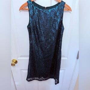 Anna Sui Green Sequin Mini Shift Dress Size 0 Party Maximalist Holiday